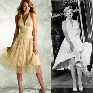 BARI JAY (VTG-USA) Organza Halter Pleated Cocktail Dress